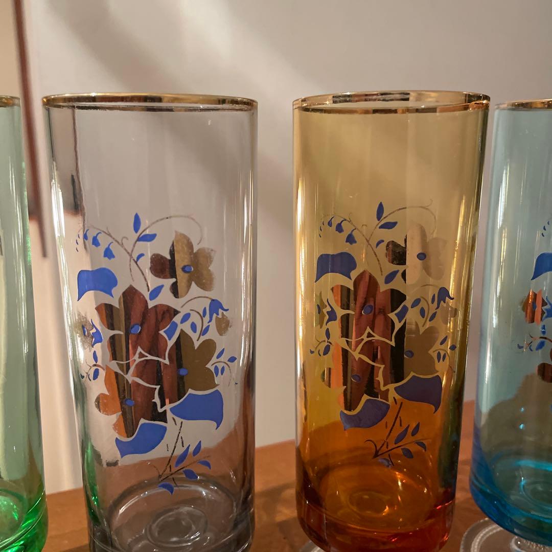 超希少　レア　昭和レトロ　アデリア　花柄　脚付きグラス　４セット