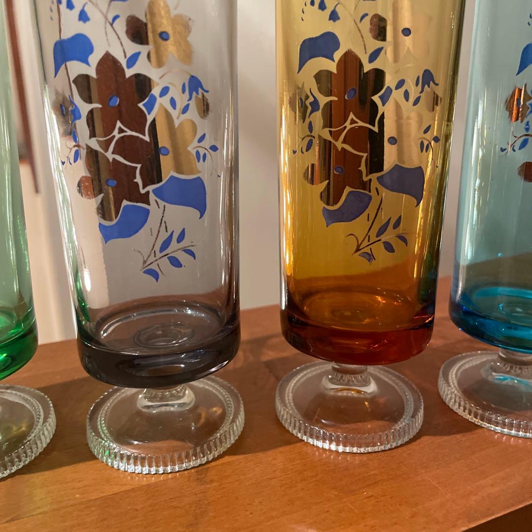 超希少　レア　昭和レトロ　アデリア　花柄　脚付きグラス　４セット