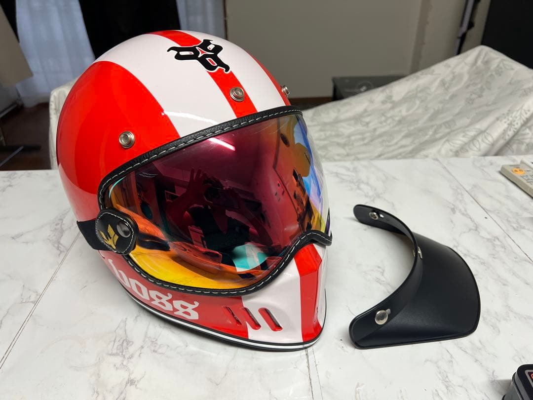 【極美品】Voss フルフェイス ヘルメット　レッド　専用ゴーグル付き