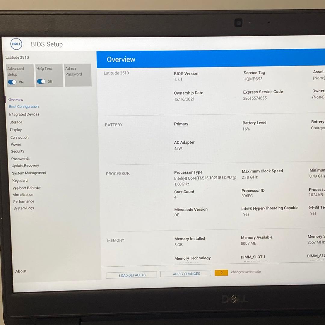 【ジャンク】DELL Latitude 3510 第10世代 i5 ケース無し