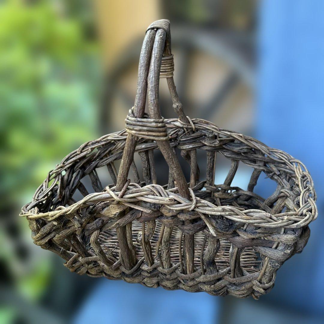 稀少フランスアンティーク ガーデンバスケット パニエ つる籠 ガーデントラッグ