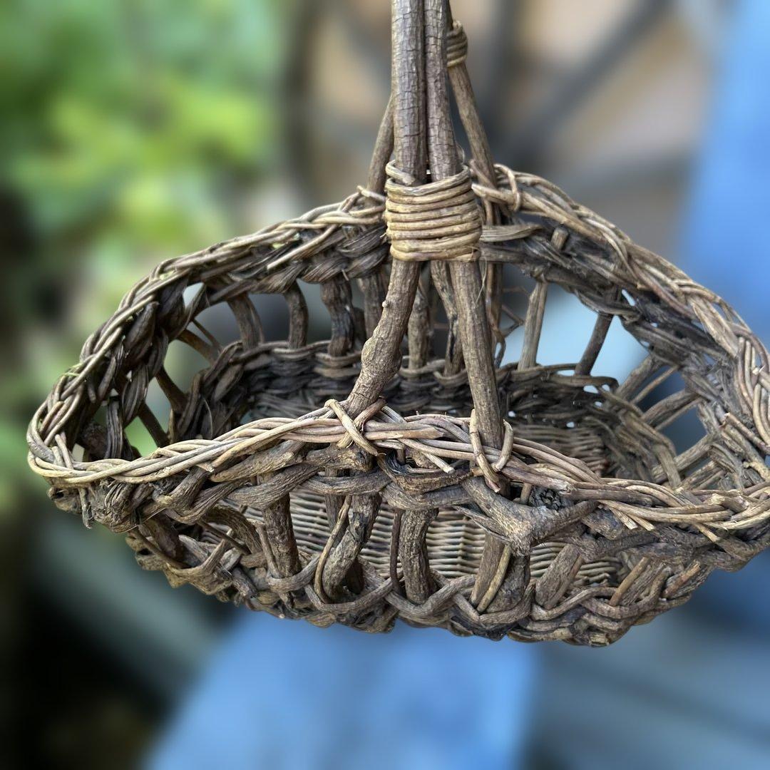 稀少フランスアンティーク ガーデンバスケット パニエ つる籠 ガーデントラッグ