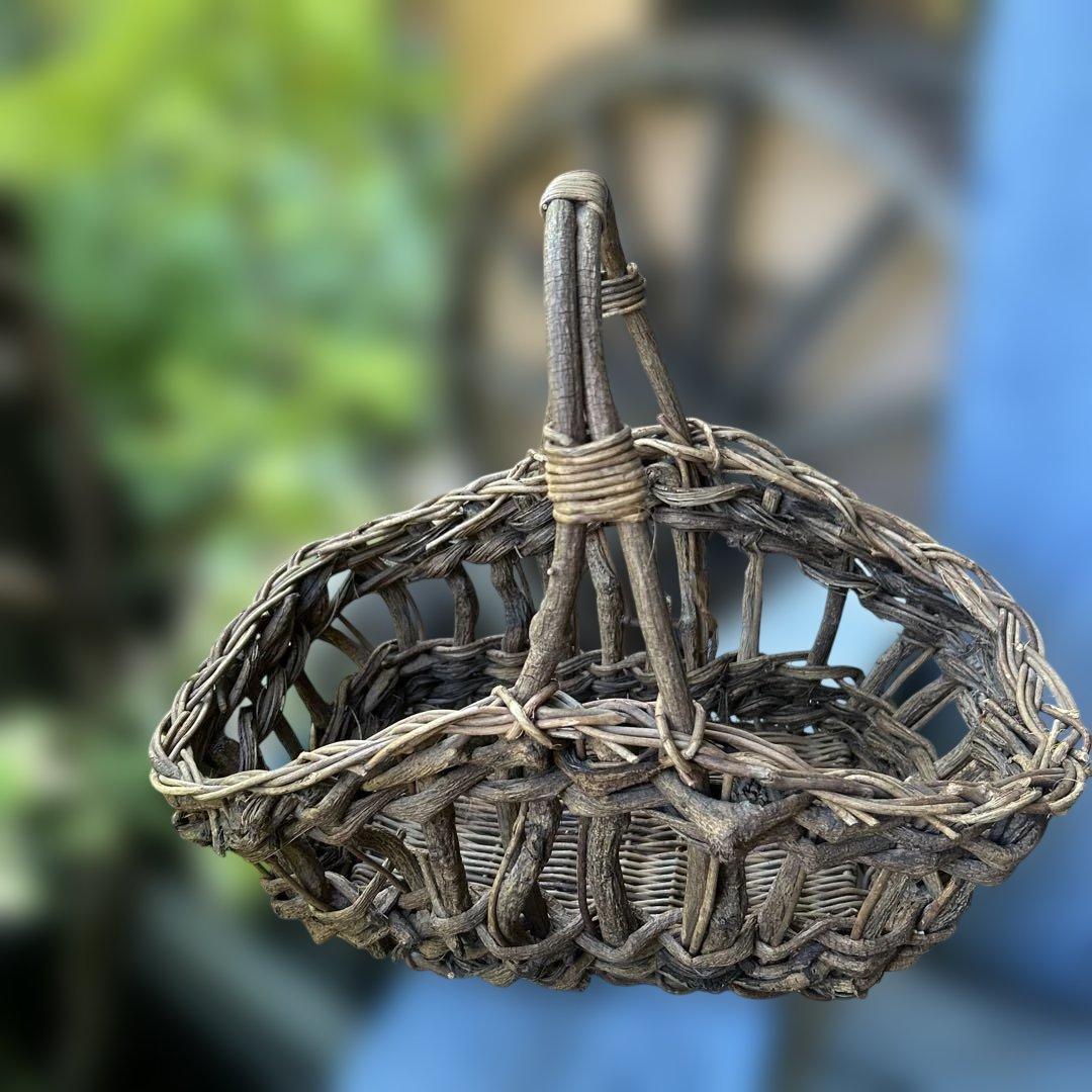 稀少フランスアンティーク ガーデンバスケット パニエ つる籠 ガーデントラッグ