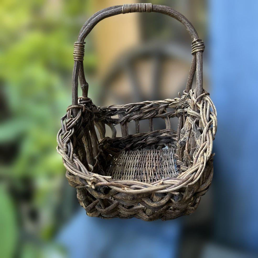 稀少フランスアンティーク ガーデンバスケット パニエ つる籠 ガーデントラッグ