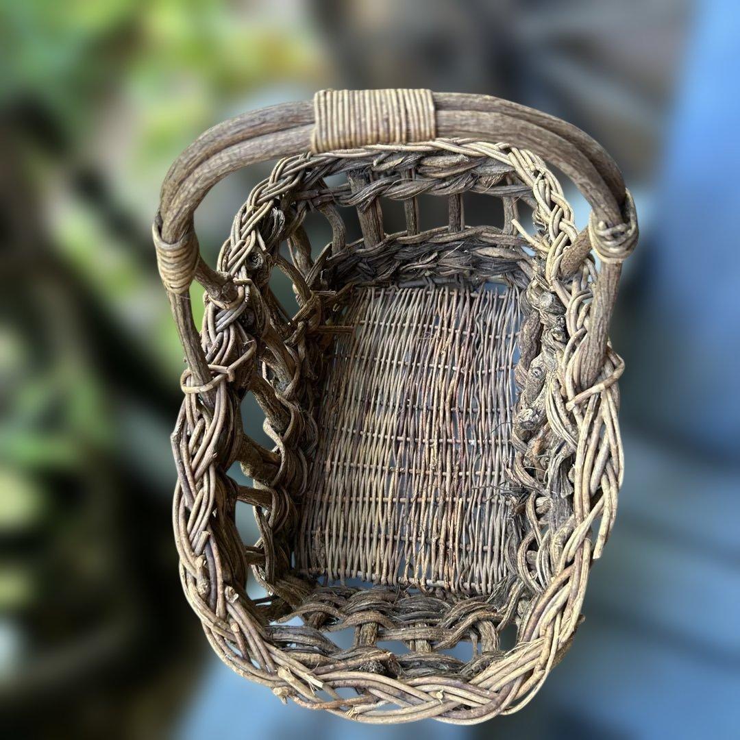 稀少フランスアンティーク ガーデンバスケット パニエ つる籠 ガーデントラッグ