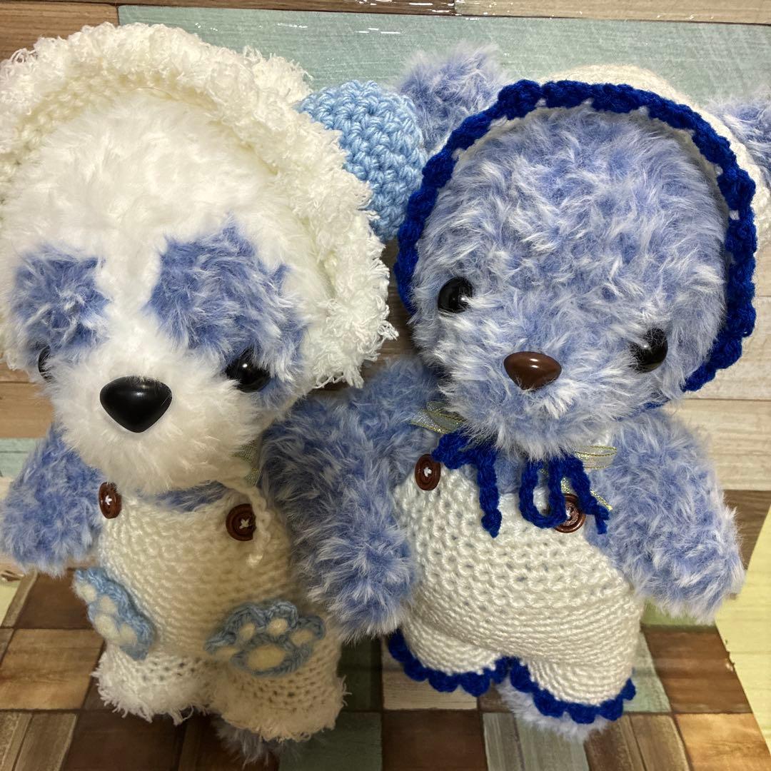 カスタマイズ可能❣️ファーヤーンのクマさんあみぐるみ（ブルー）＆パンダさん