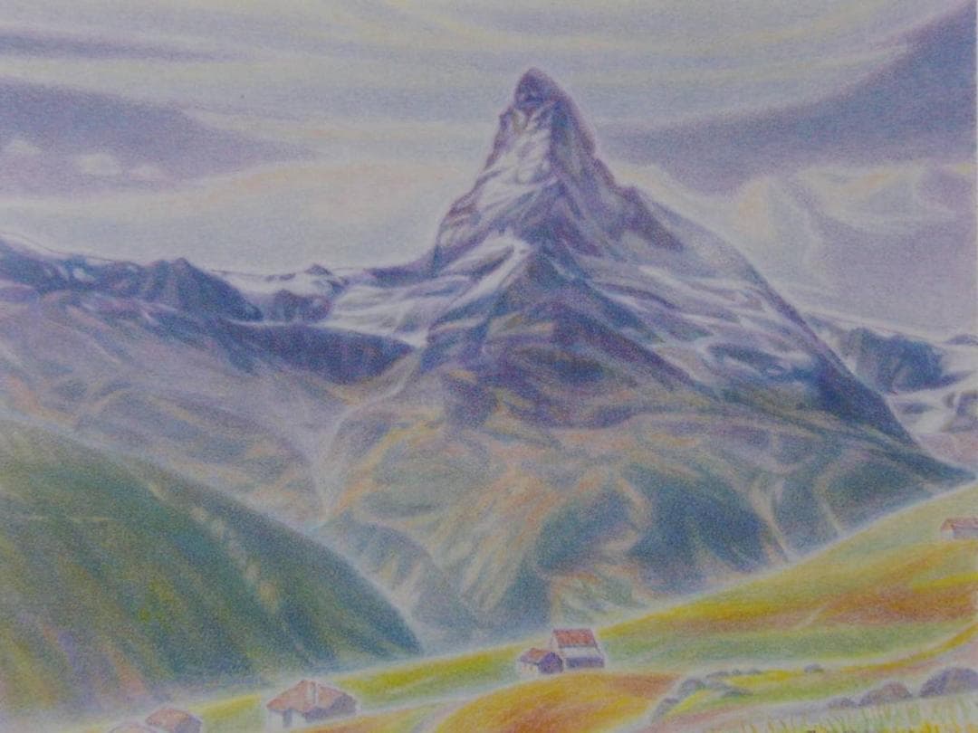 五十嵐二朗、【初秋のマッターホルン】、希少な画集画、新品高級額・額装付