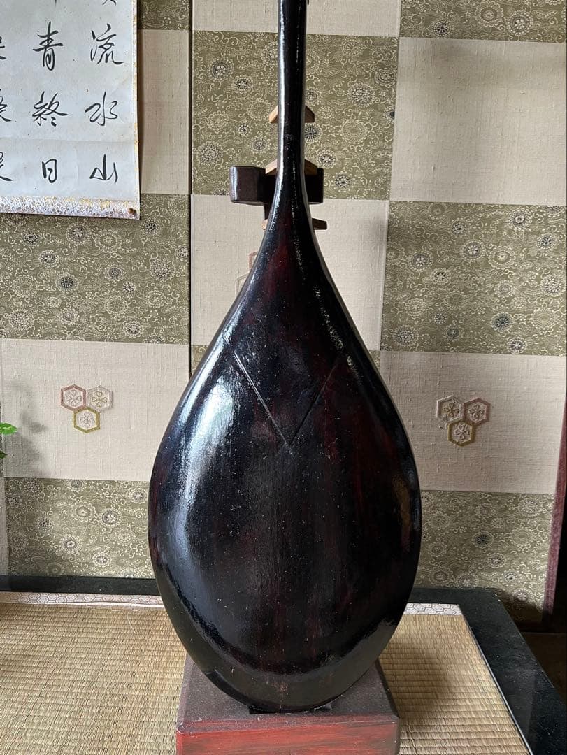 『半月細工・表桑製・四弦』薩摩 琵琶 袋付 撥付き　ヴィンテージ　びわ　楽器琵琶