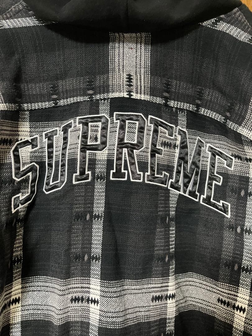 シュプリーム　ジャガードネルシャツ　フード付き