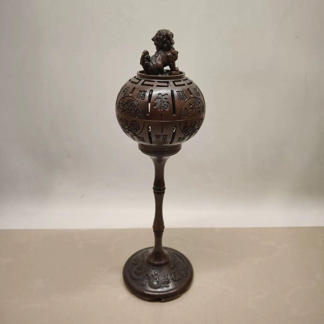銅製 獅子灯籠炉 香炉 檀香炉 禅意 茶室薫香炉 香道具 装飾品 工芸品 置物