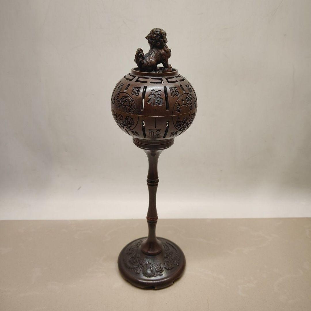 銅製 獅子灯籠炉 香炉 檀香炉 禅意 茶室薫香炉 香道具 装飾品 工芸品 置物