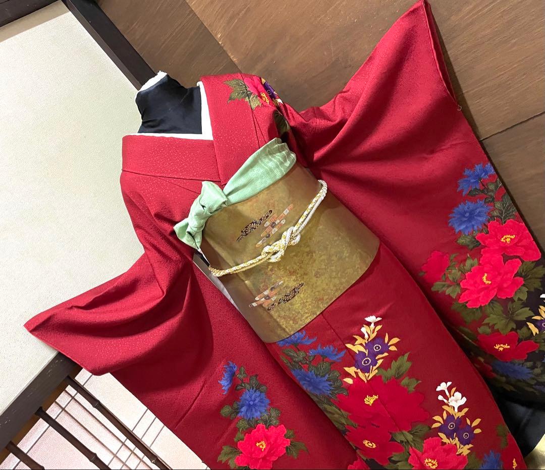 振袖フルセット6点サイズS〜M草花文　暈し染め　金彩　正絹