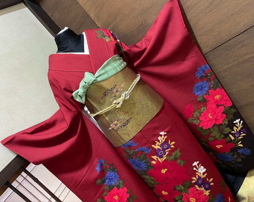 振袖フルセット6点サイズS〜M草花文　暈し染め　金彩　正絹