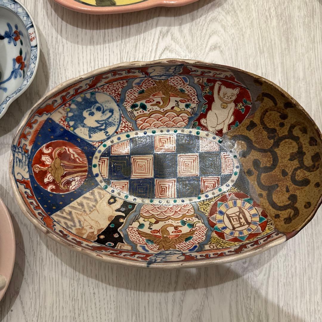 中村仁モチーフの楕円形陶器皿