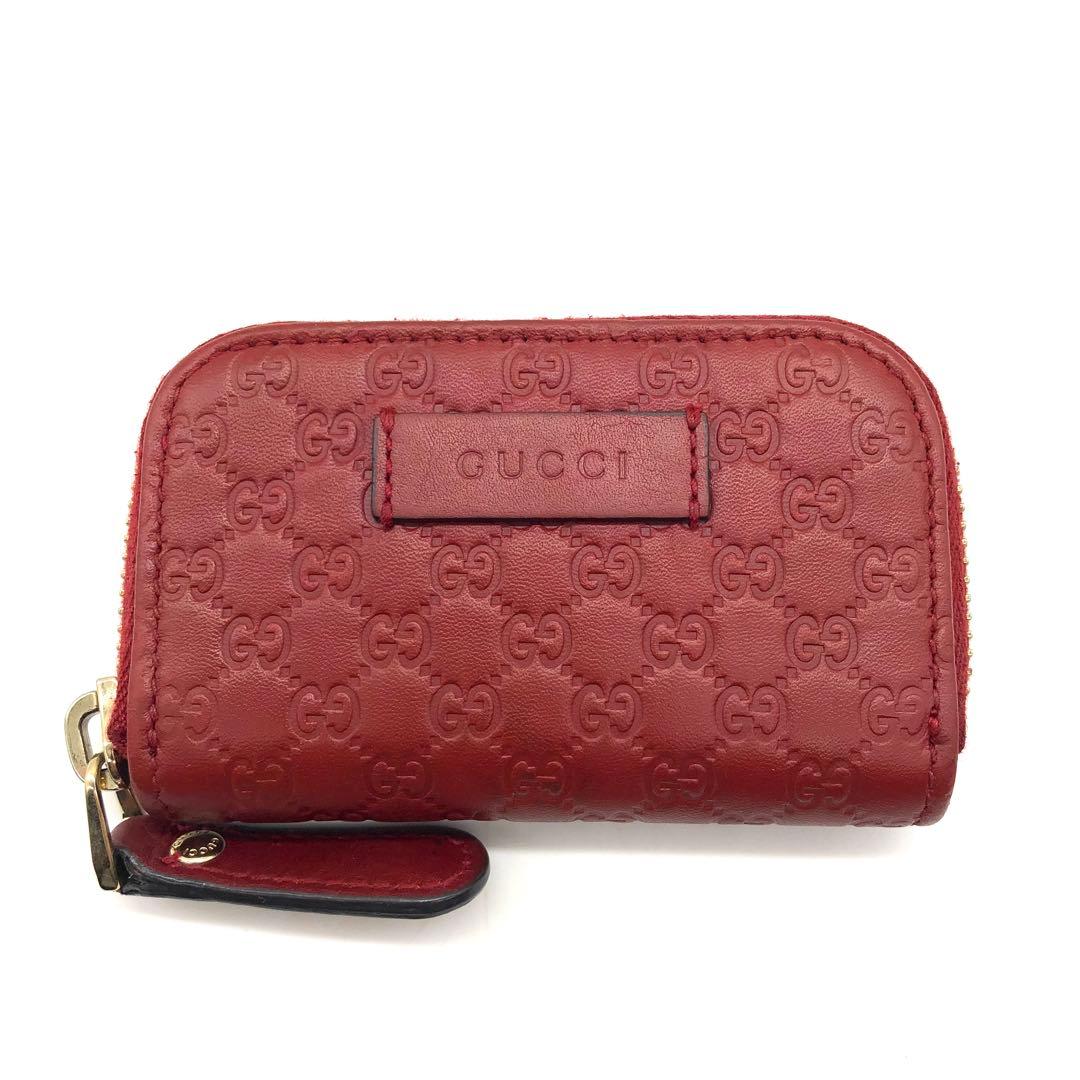 【美品】GUCCI ケース マイクロGG レザー ラウンドファスナー 赤