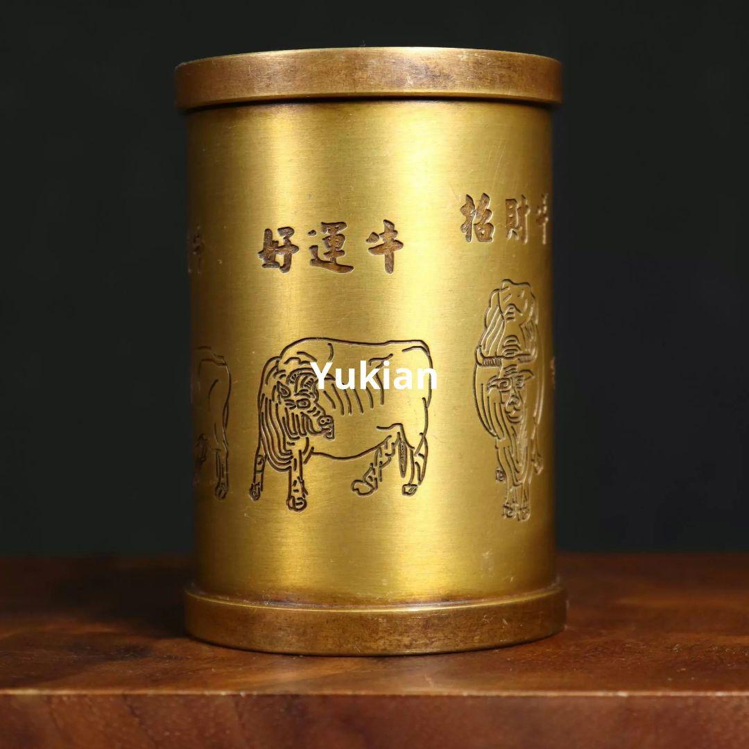 五牛筆筒 筆置 筆入 書道具 文房具 装飾品 工芸品 美術品 置物