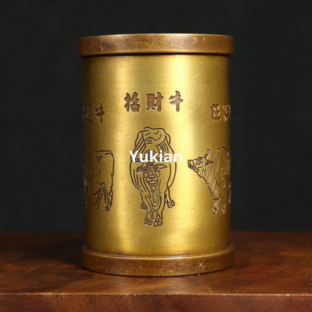 五牛筆筒 筆置 筆入 書道具 文房具 装飾品 工芸品 美術品 置物