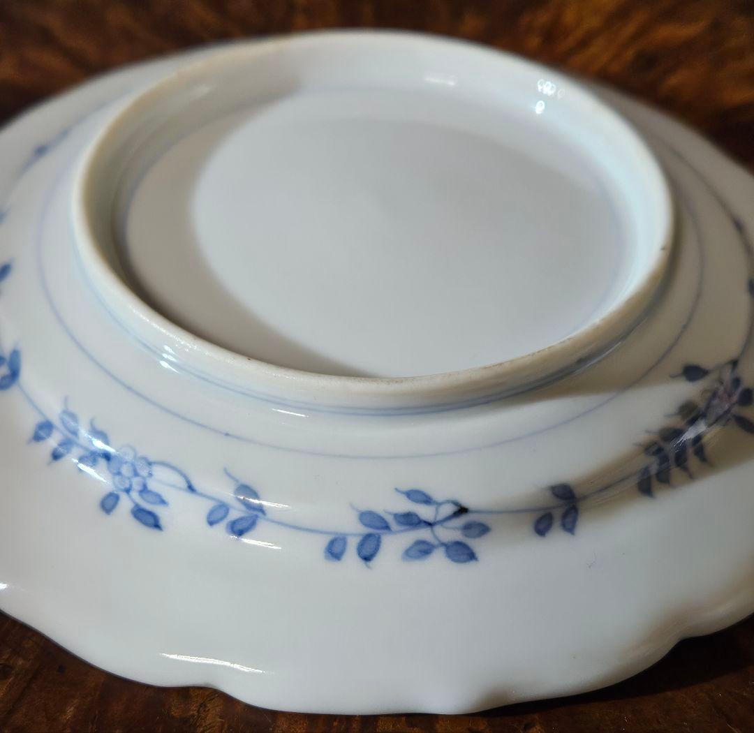 【名品❗】江戸時代後期　柿右衛門様式　染錦　双鳥に　梅花　紅葉　赤花の図　輪花皿