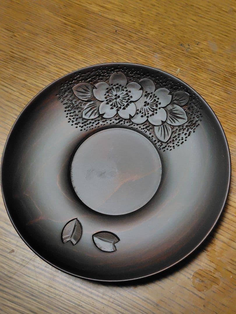 軽井沢彫一彫堂　小皿 5枚セット 花と葉の彫刻