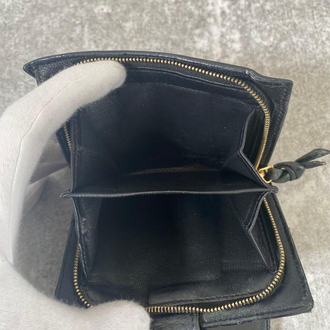 ボッテガヴェネタ　折り財布　レザー　イントレ　編み込み　ブラック　黒