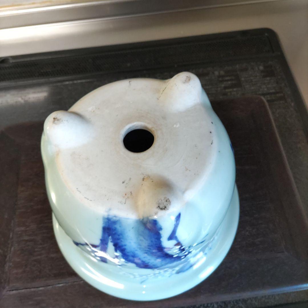 盆栽鉢、尾張焼、 瀬戸焼 、青磁、 染付 梅図 3本足、 蘭鉢 、植木鉢 、大型