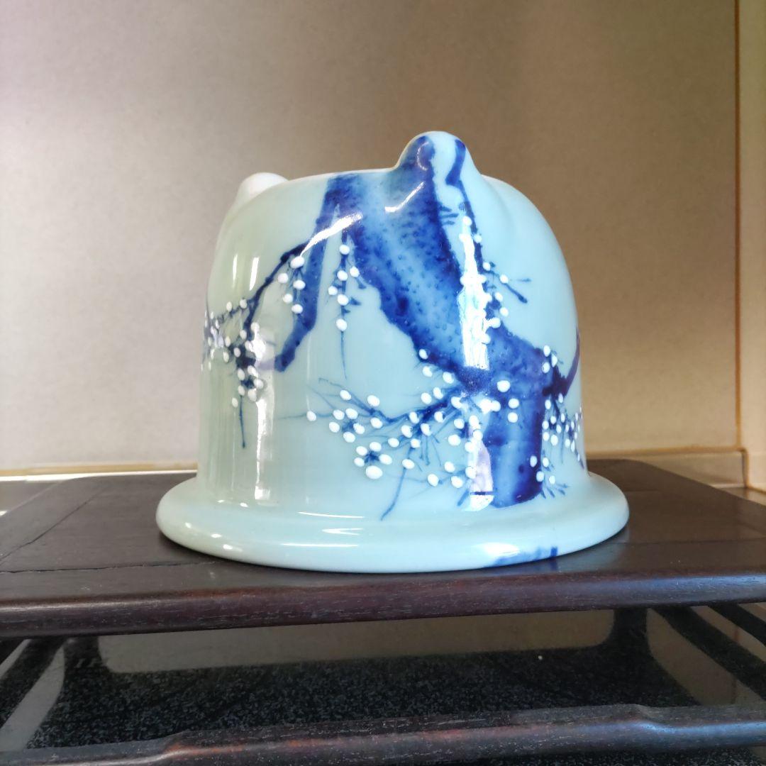 盆栽鉢、尾張焼、 瀬戸焼 、青磁、 染付 梅図 3本足、 蘭鉢 、植木鉢 、大型