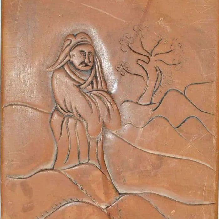 『紅絲石龍紋門字硯』 紅絲硯　双龍紋　高士図　賢人図　黒山石　箱無し