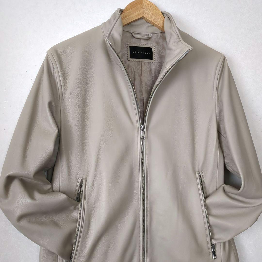 【TETE HOMME】ラムレザーシングルライダースジャケット　レザーブルゾン