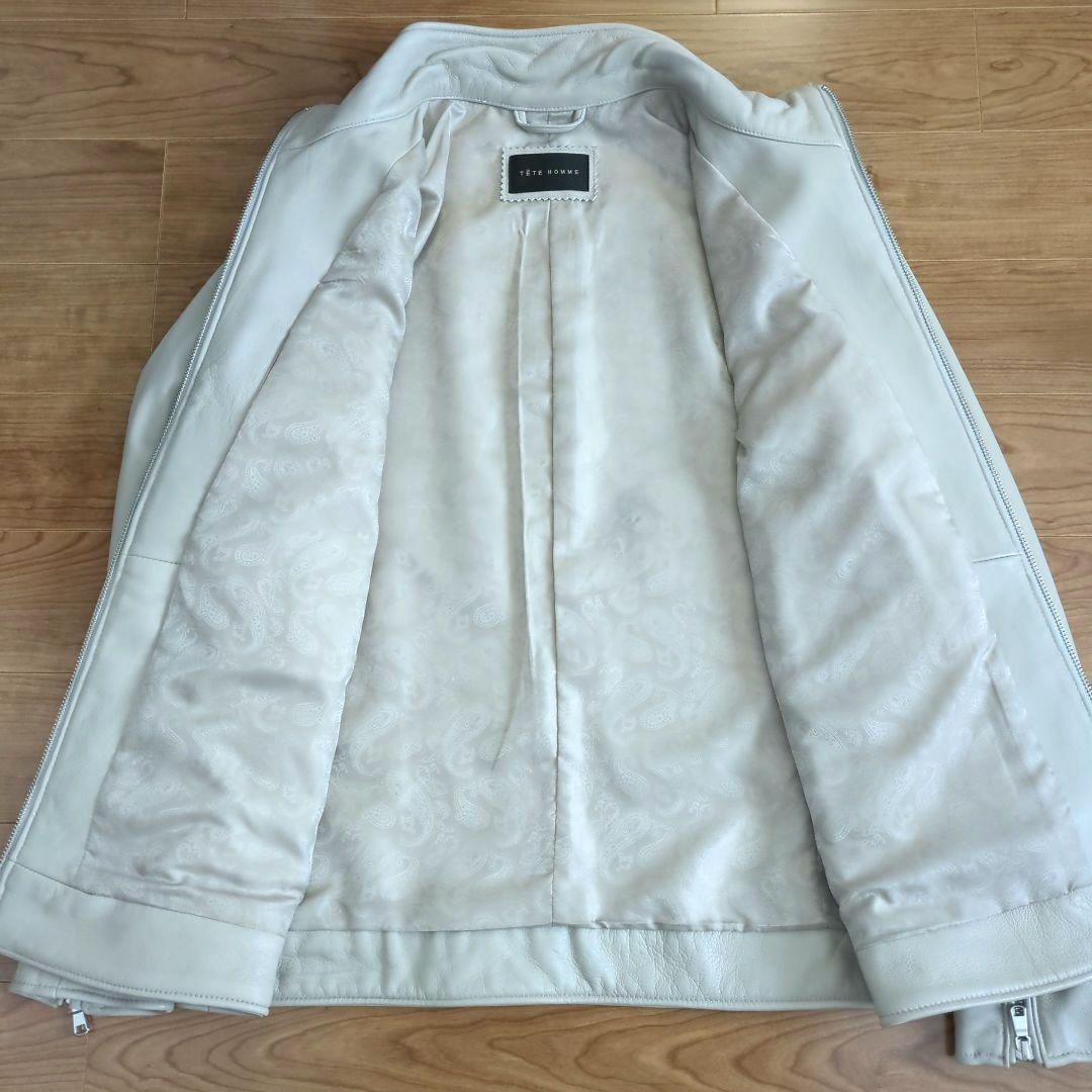 【TETE HOMME】ラムレザーシングルライダースジャケット　レザーブルゾン