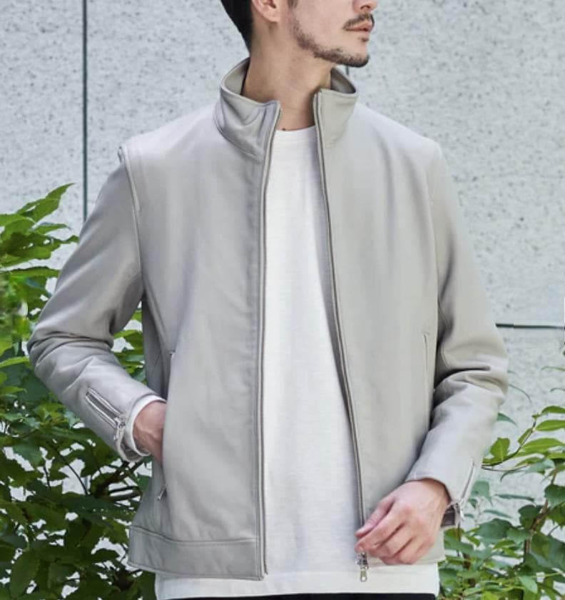 【TETE HOMME】ラムレザーシングルライダースジャケット　レザーブルゾン