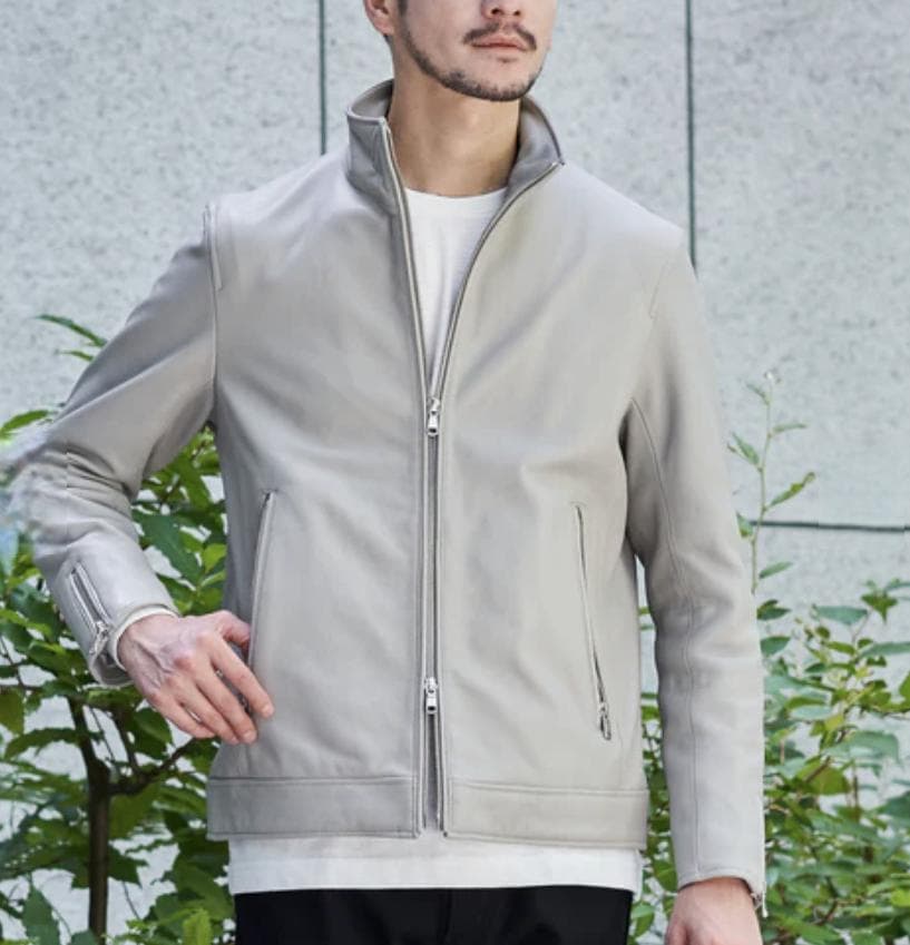 【TETE HOMME】ラムレザーシングルライダースジャケット　レザーブルゾン