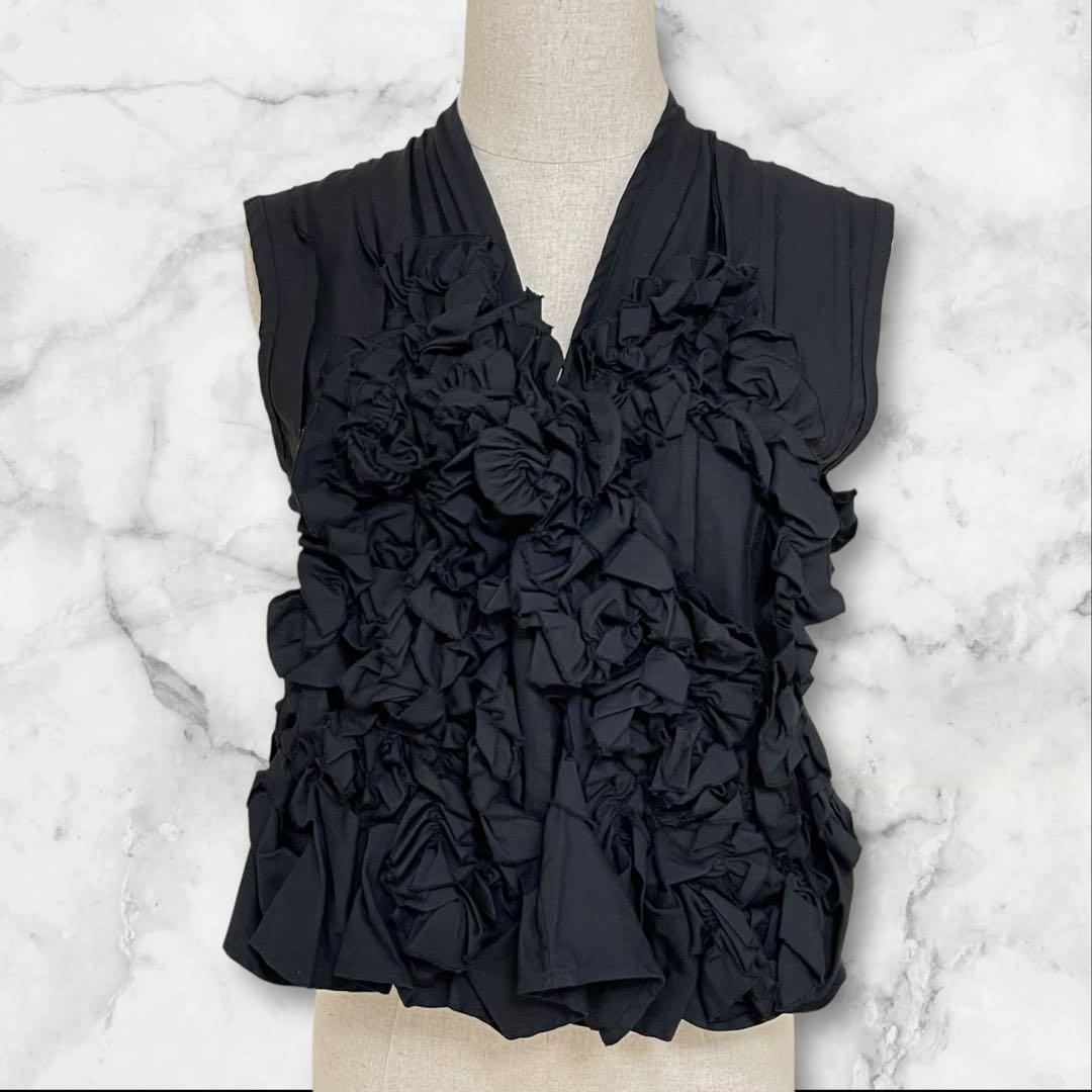 美品トリココムデギャルソン フリル ノースリーブ ブラウス タックプリーツ 短丈