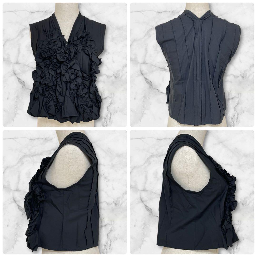 美品トリココムデギャルソン フリル ノースリーブ ブラウス タックプリーツ 短丈