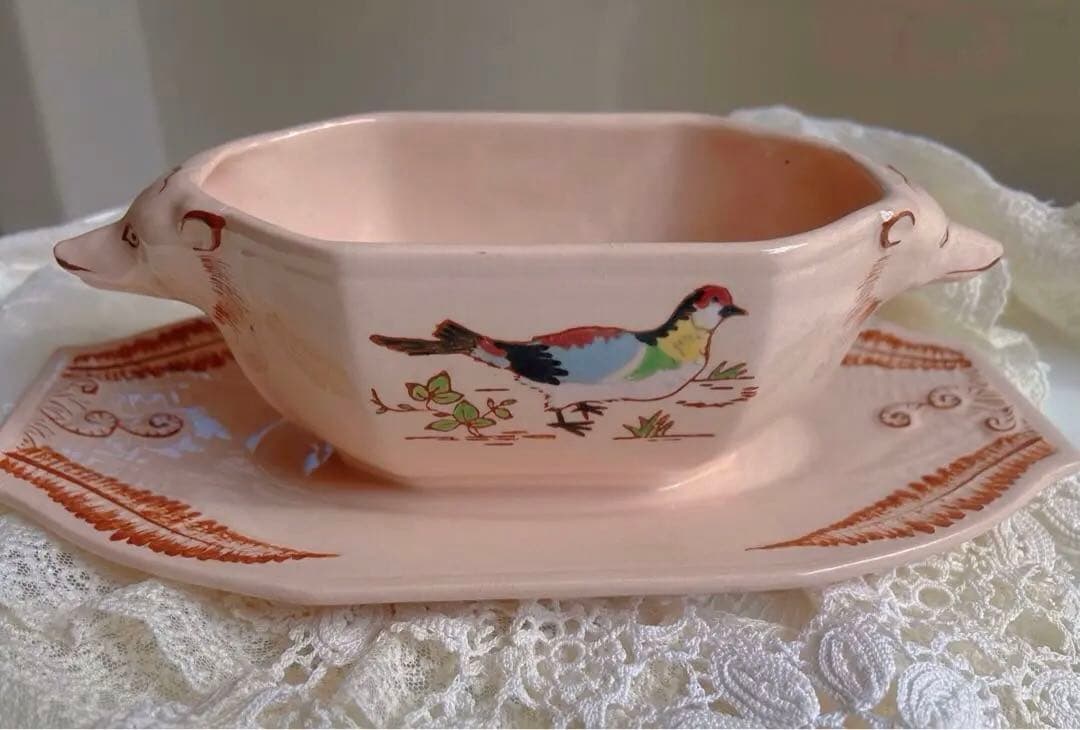 ⭐️フランスアンティーク LONGWY古い陶器のソーシエール ベビーピンク 美品