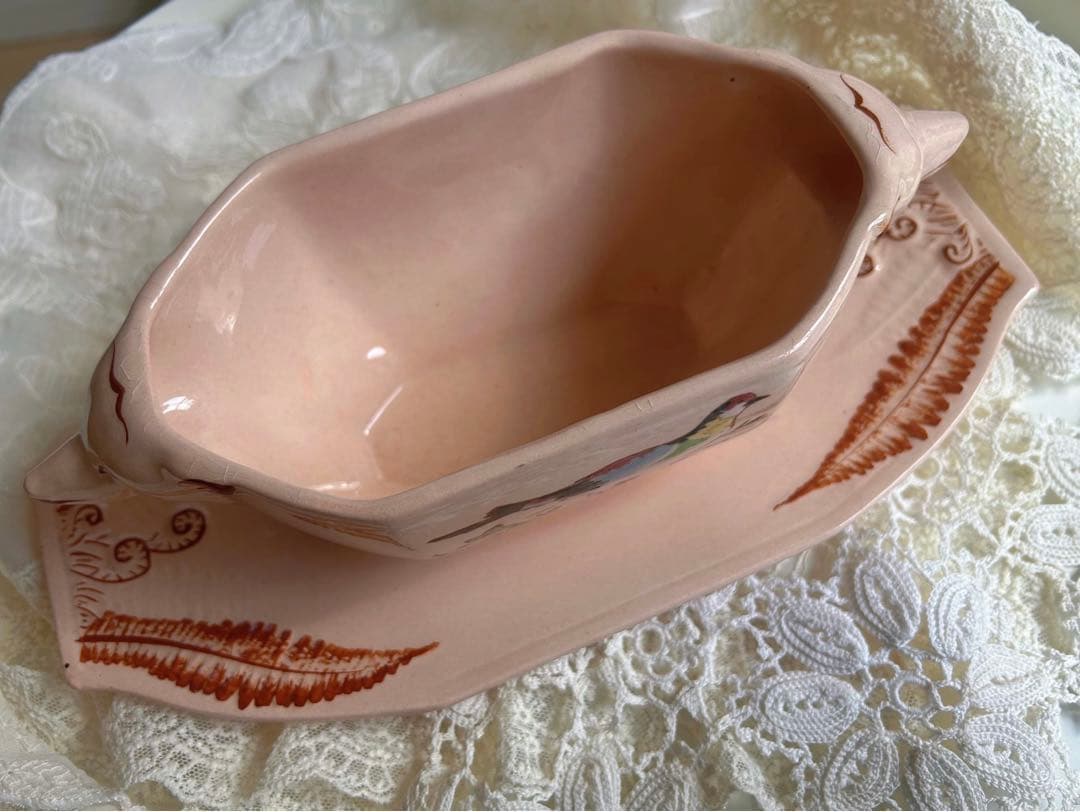 ⭐️フランスアンティーク LONGWY古い陶器のソーシエール ベビーピンク 美品