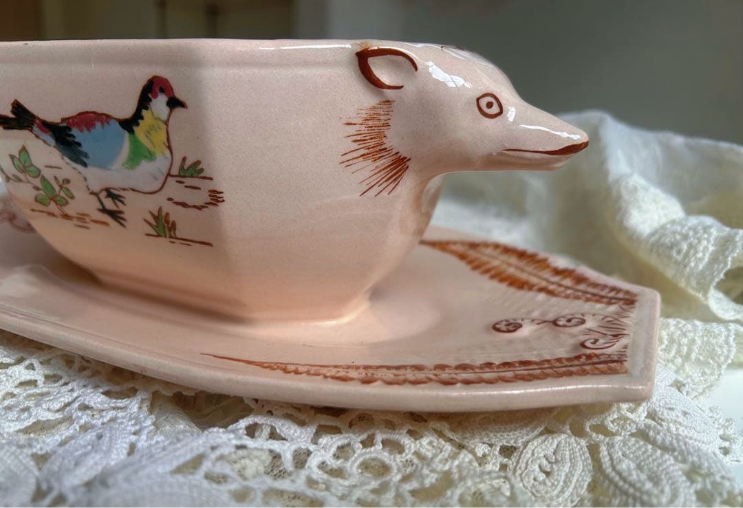 ⭐️フランスアンティーク LONGWY古い陶器のソーシエール ベビーピンク 美品