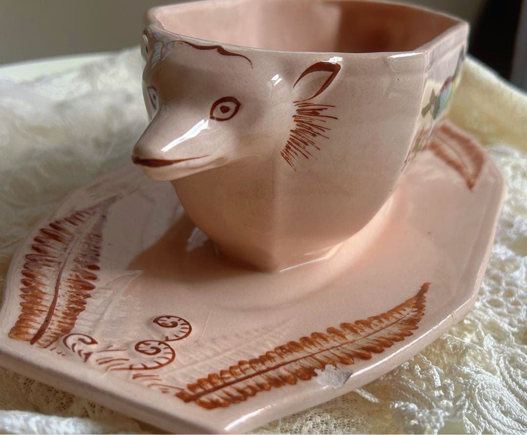 ⭐️フランスアンティーク LONGWY古い陶器のソーシエール ベビーピンク 美品