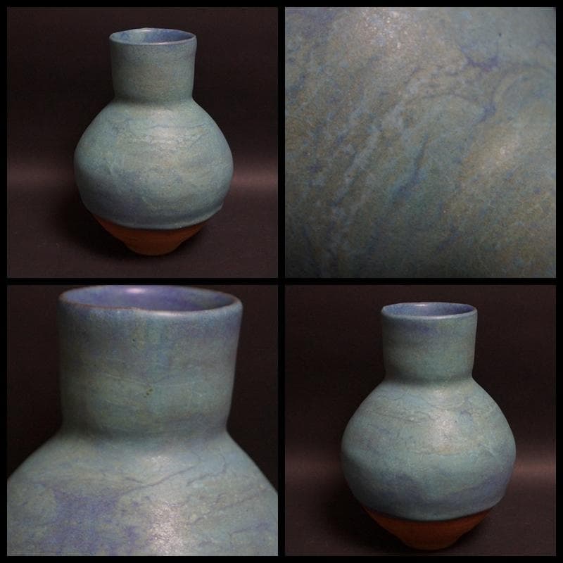 人間国宝 清水卯一造 青天釉 花瓶 壺 飾り壺 共箱/ 花器 茶道具