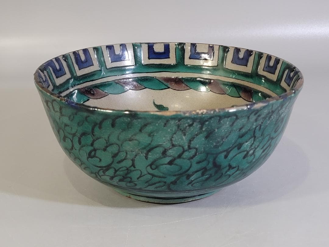 古九谷 花草模様 碗 時代物 DT248