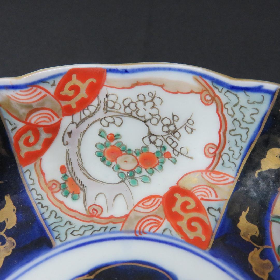 なます皿 古伊万里 5枚 色絵付 染付 江戸 松竹梅 梅と鶴 寶づくし 窯傷