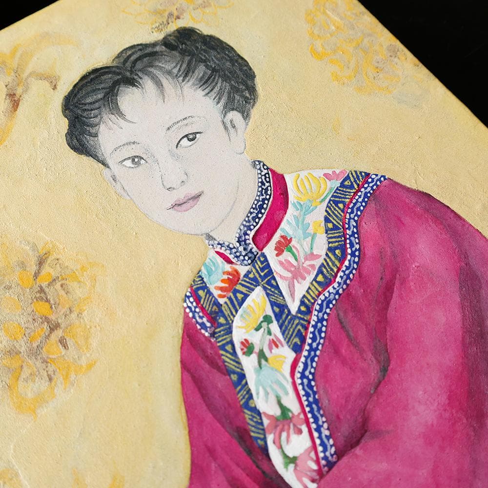 石坂恵子 油彩 直筆サイン 想い 女性の肖像画 日本画 共シール F4号 幻