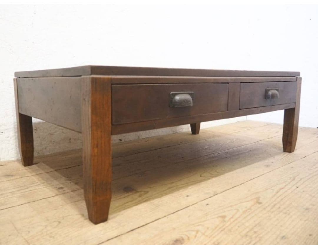 1085 アンティーク　文机　ローテーブル　抽斗　展示台　レトロ　大正ロマン