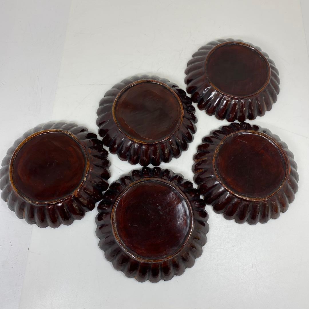 唐物　木製　螺鈿　菊割皿5客　幅約13.2㎝　トトウ　東さ7-1124☆2F