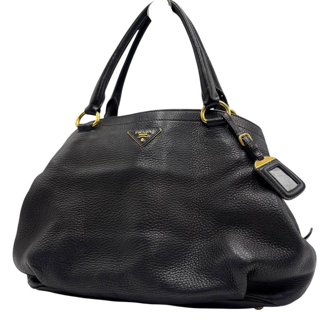 【美品】プラダ PRADAトートバッグ ハンドバッグ レザー ブラック