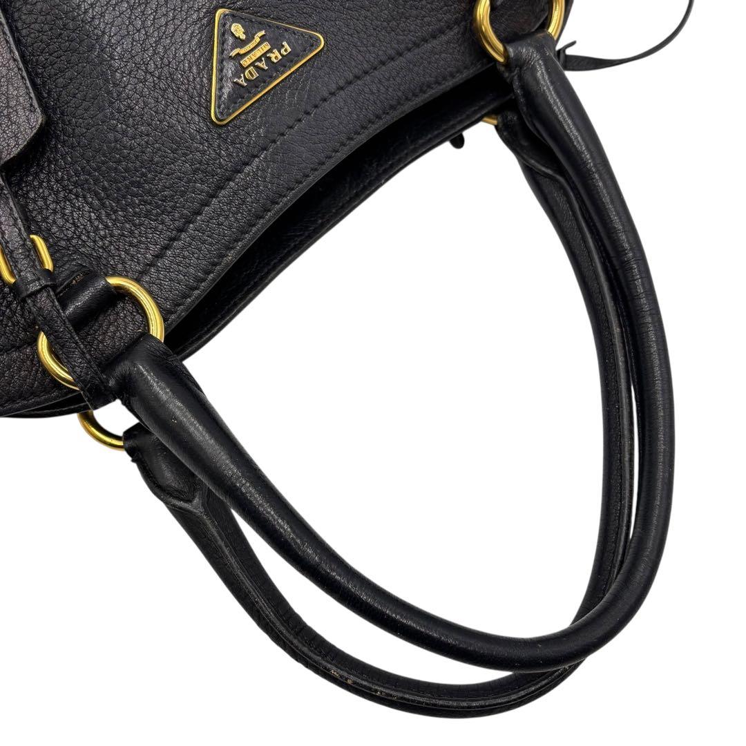 【美品】プラダ PRADAトートバッグ ハンドバッグ レザー ブラック