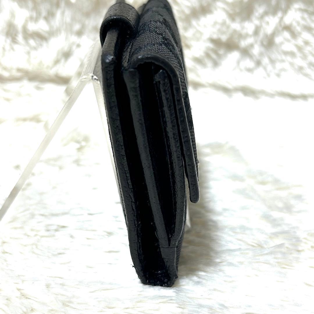 美品✨GUCCI グッチ GG柄 三つ折り財布 ブラック ロゴプレート　ブラック