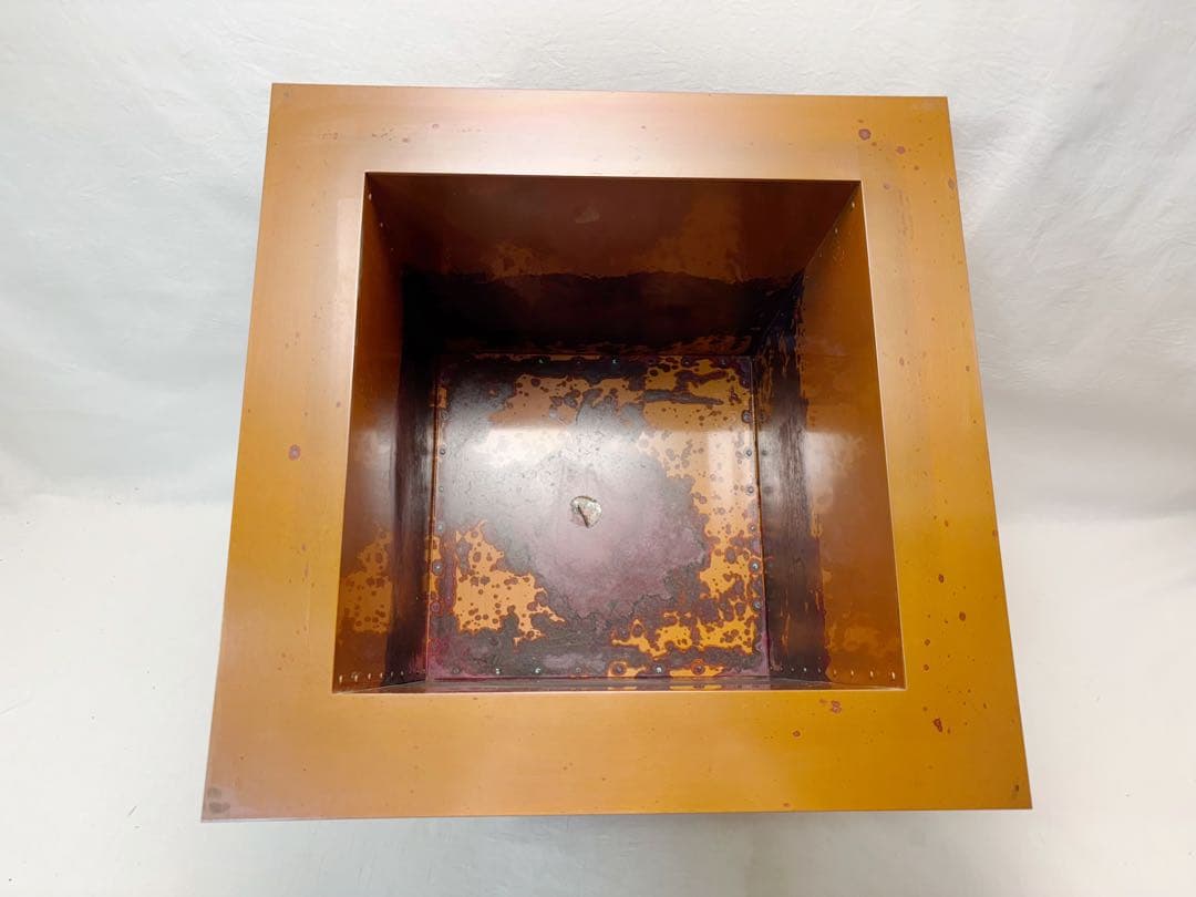 美品 茶道具 銅製 炉壇 利休炉壇 黒真塗 炉縁 2点セット 茶道 囲炉裏 紙箱