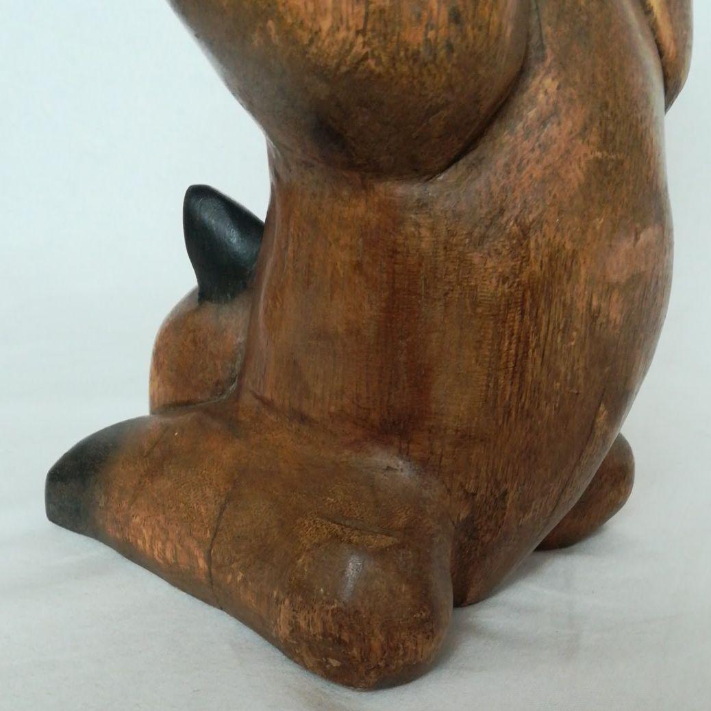 逆立ち　ネコ　木彫　彫刻　置物　台座