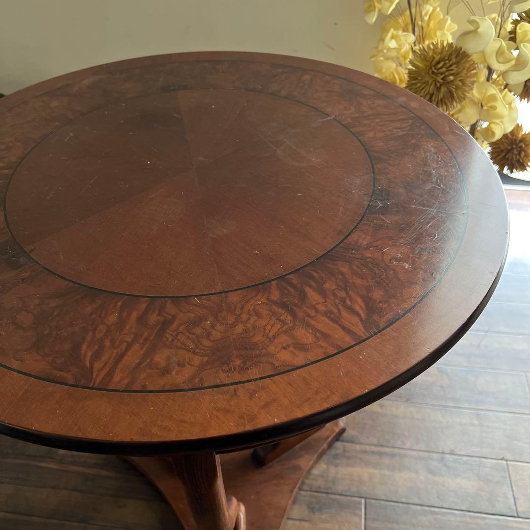 k519r121 特徴的な曲線レッグのアンティーク調ラウンドテーブル 象嵌細工