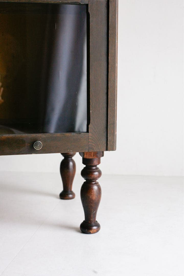 ガラス戸　収納棚　本棚　タモ材　シェルフ キャビネット　アンティーク　古家具